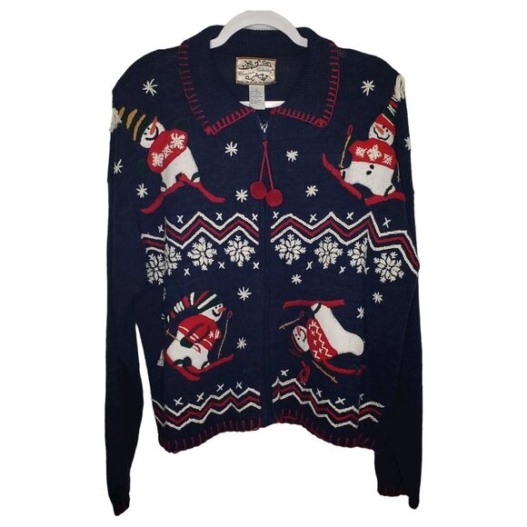 VTG Y2K Heirloom Collectibles Full Zip Snowman Holiday Granny Sweater Womens XL - Picture 1 of 10